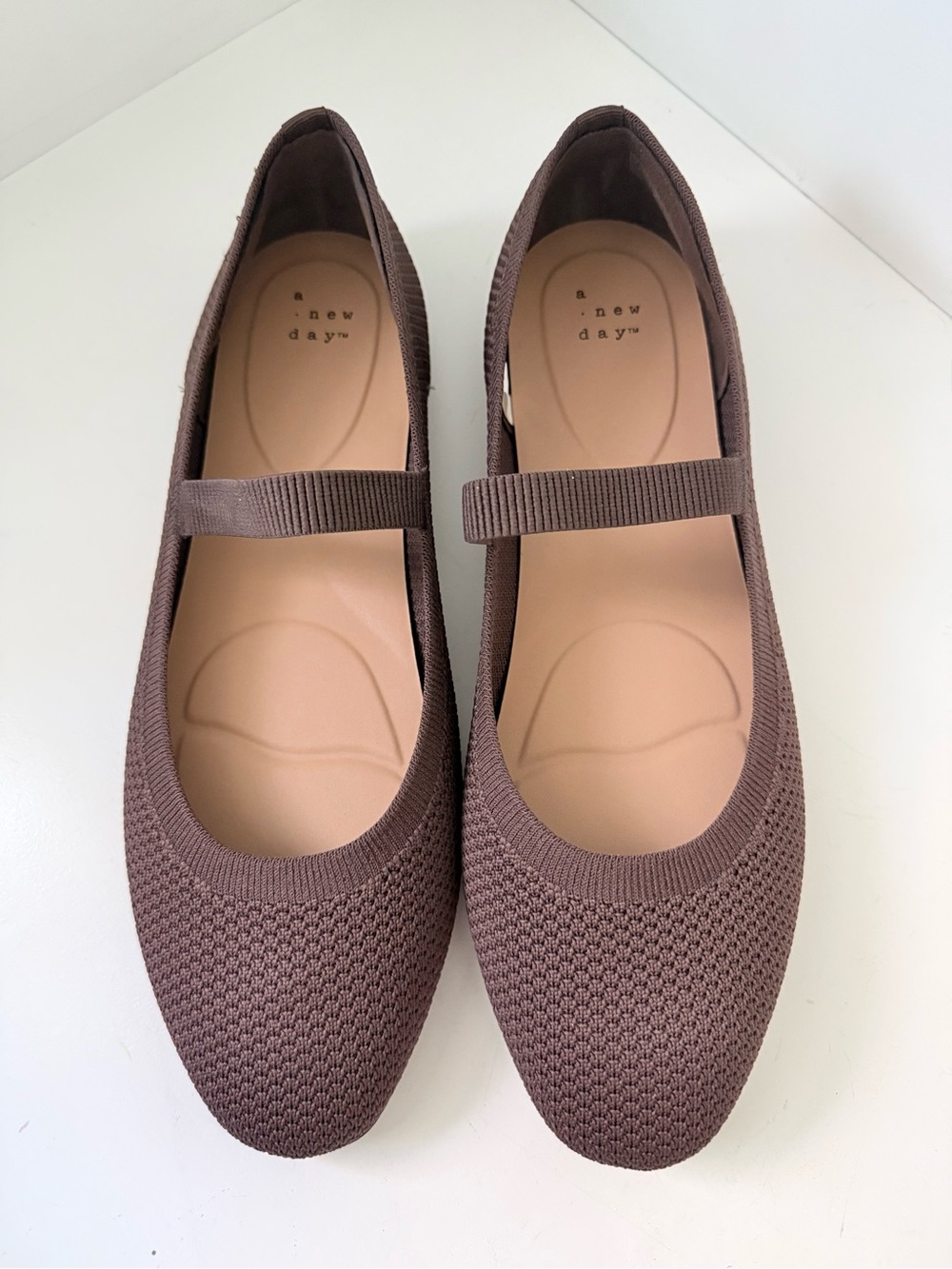 NWOT A New Day Shiloh Knit Almond Toe Mary Jane Ballet Flats Chocolate Brown 10